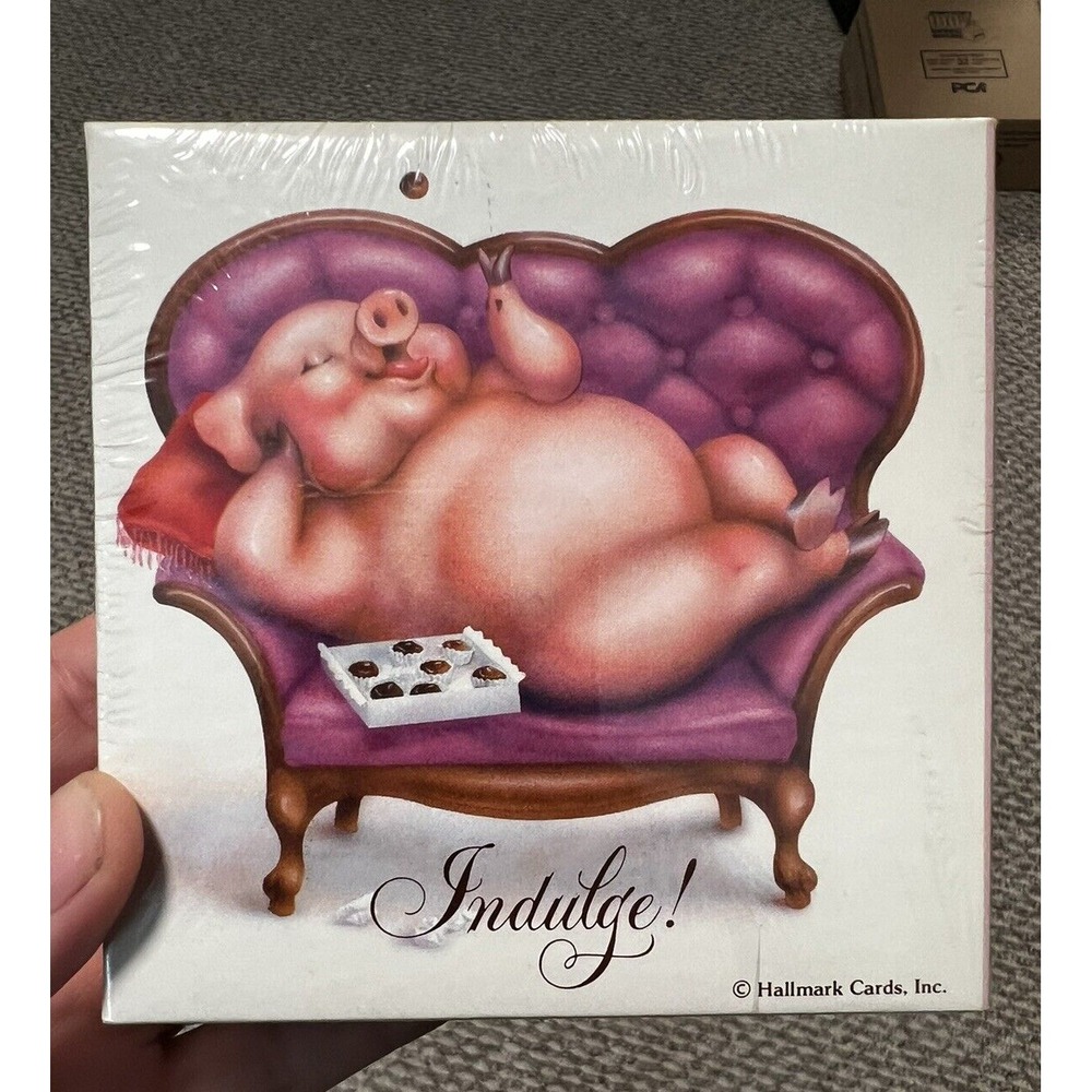 VTG Hallmark Springbok Mini Jigsaw Puzzle INDULGE Happy Piggy PIG‎ 70+ Pieces 7"